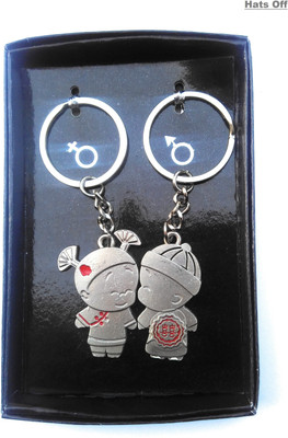 

HatsOff Couple Key chain Metal Love Key Ring | Double Key chain | Girl & Boy Key Ring Key Chain