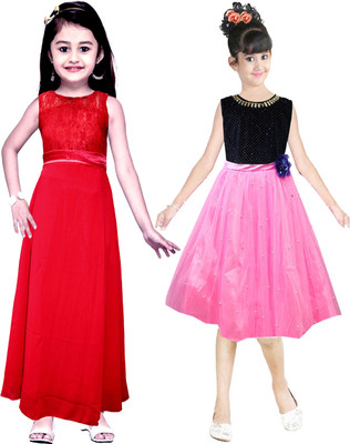 AD & AV Girls Midi/Knee Length Party Dress(Multicolor, Sleeveless)