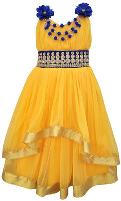 

AD & AV Girls Midi/Knee Length Party Dress(Yellow, Sleeveless