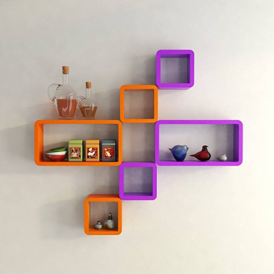 MartCrown Room wall Decor Wooden Wall Shelf Wooden Wall Shelf(Number of Shelves - 6, Purple, Orange)