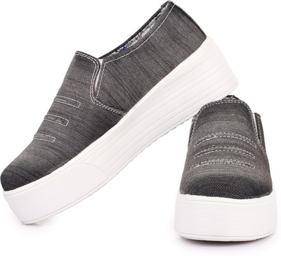 

D-SNEAKERZ Women's And Girls Partywear Casuals Loafers Shoes Slip On Sneakers For Women(Grey, Black