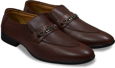 

Feetway Men's Designer Synthetic Leather Formal shoe Slip On For Men(Brown