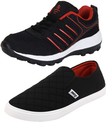 

Aero 02 Pair Combo Power Play & Canvas Sneakers For Men(Black, Red, Black, Red