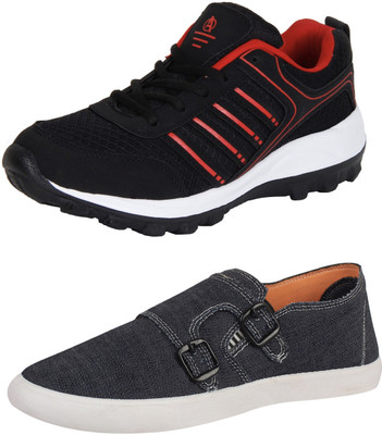 

Aero 02 Pair Combo Power Play & Canvas Sneakers For Men(Black, Red, Blue