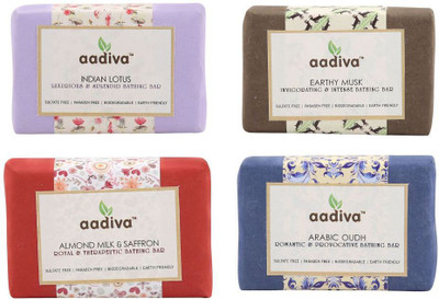 

Aadiva Indian Lotus, Earthy Musk, Arabic Oudh and Almond & Saffron Soap(400 g, Pack of 4)