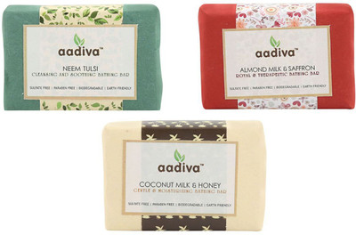

Aadiva Neem Tulsi, Almond Milk & Saffron and Coconut Milk & Honey Soap(300 g, Pack of 3)