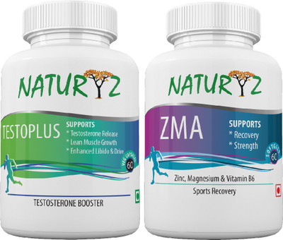 

NATURYZ Testosterone Booster Supplements Stack (ZMA with Testoplus) for Men for Healthy Testosterone Levels, Night Recovery, Energy and Muscle Growth � Pack of 2 (120 Capsules)(120 No)