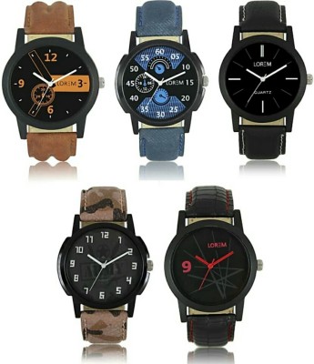 victance lorem1-2-3-5-8 multicolor dial and leather belt stylist wrist analogue watch combo (pack of 5) Watch  - For Men   Watches  (victance)
