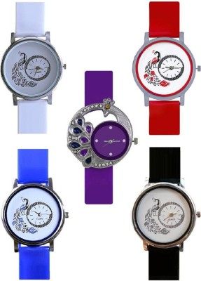 Talgo New Arrival Red Robin Season Special RRCSMRPL301WHRDBUBK 2018 New Collection CSMR Purple Colour Round Dial Rubber Strap And 301 White,Red,Blue & Black Round Dial Attractive And Comfertable Rubber Strap (Combo of 5) RRCSMRPL301WHRDBUBK Watch  - For Girls   Watches  (Talgo)