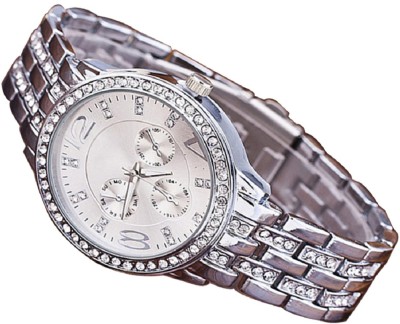COSMIC AEDS0242SILVER DIAMOND & RHINESTONE STUDDED BIG SIZE DIAL -32 MM DIAMETER VALENTINE'S GIFT COLLECTION PARTY WEAR LADIES & GIRLS Watch  - For Women   Watches  (COSMIC)