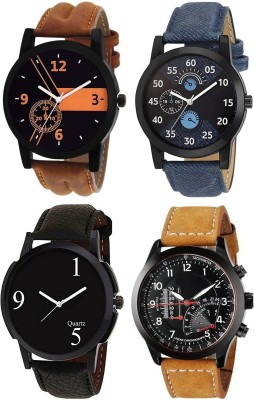 SVM Om Designer Analogue Multicolor Dial Watch Leather Strap Watch-For Men's & Boy's (Combo Pack of 4) Watch  - For Men   Watches  (SVM)