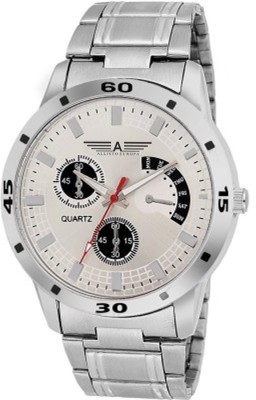 Allisto Europa Latest New White Round Chrono Day Dial Metal Chain Strap Analogue Wrist Watch Watch  - For Men   Watches  (Allisto Europa)