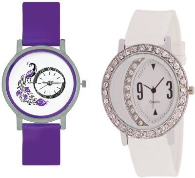 INDIUM NEW WHITE WATCH ARROUNDING TWO LAYER OF DIAMOND WITH INTERNAL DESIGN OF PEACOCK WATCH COMBO WATCH LATEST COLLECTION FROM PLANET Watch  - For Girls   Watches  (INDIUM)