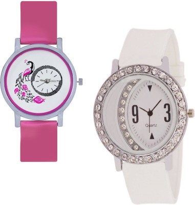 INDIUM NEW WHITE WATCH ARROUNDING TWO LAYER OF DIAMOND WITH INTERNAL DESIGN OF PEACOCK WATCH COMBO WATCH LATEST COLLECTION FROM PLANET Watch  - For Girls   Watches  (INDIUM)