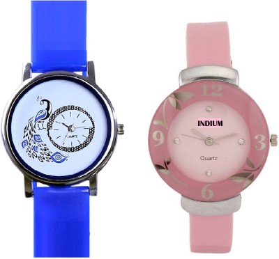INDIUM NEW PINK FLOWER WATCH LATEST COLLECTION WITH INTERNAL DESIGN OF PEACOCK WATCH COMBO WATCH COLLECTION OUT FROM PLANET ZONE Watch  - For Girls   Watches  (INDIUM)