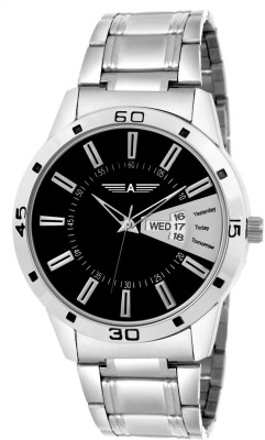 Allisto Europa Latest New Black Day Date Round Dial Metal Chain Strap Analogue Wrist Watch Watch  - For Men   Watches  (Allisto Europa)