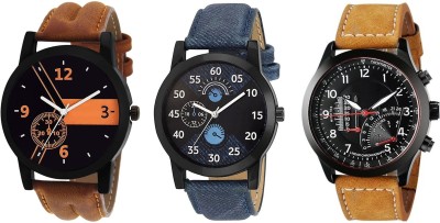 SVM Om Designer Analogue Multicolor Dial Watch Leather Strap Watch-For Men's & Boy's (Combo Pack of 3) Watch  - For Men   Watches  (SVM)
