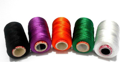 

GOELX Silk Thread for Jewelery-Making 5 Spools - Black, Purple, Orange, Green and White