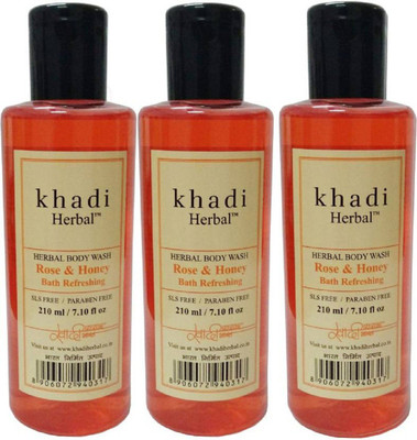 

Khadi Herbal ROSE & HONEY BODY WASH WITH SLS & PARABEN FREE(630 ml, Pack of 3)