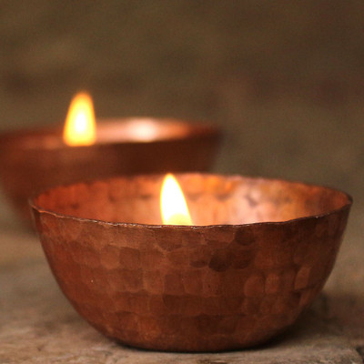 

De Kulture Works Handmade Pure Copper Candle Bowl Set Of 3 - 2.5X1 DH (Inches) For Decorative Votive Holder Ideal For Valantine's Day Easter New Year Diwali Gift For Girl Woman (Brown) Copper Tealight Holder(Brown, Pack of 3)