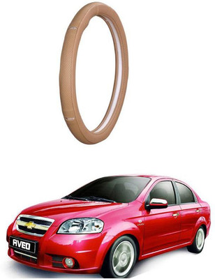 AUTO PEARL Steering Cover For Chevrolet Aveo(Gold Eye Beige, Leatherite)