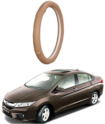 AUTO PEARL Steering Cover For Honda New City(Gold Eye Beige, Leatherite)