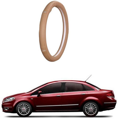 AUTO PEARL Steering Cover For Fiat Linea(Gold Eye Beige, Leatherite)