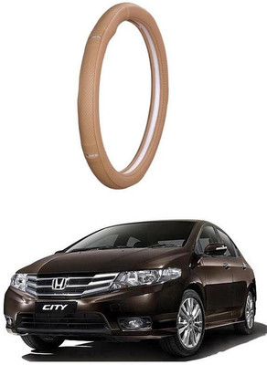 AUTO PEARL Steering Cover For Honda New City(Gold Eye Beige, Leatherite)