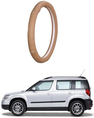 AUTO PEARL Steering Cover For Skoda Yeti(Gold Eye Beige, Leatherite)