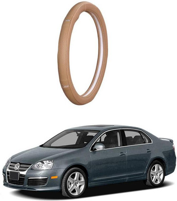 AUTO PEARL Steering Cover For Volkswagen Jetta(Gold Eye Beige, Leatherite)