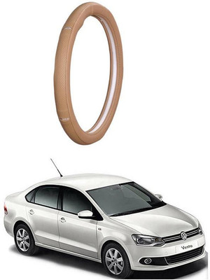 AUTO PEARL Steering Cover For Volkswagen Vento(Gold Eye Beige, Leatherite)