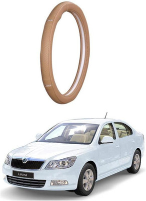 AUTO PEARL Steering Cover For Skoda Laura(Gold Eye Beige, Leatherite)