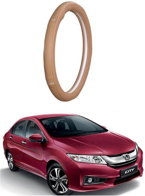 AUTO PEARL Steering Cover For Honda New City(Gold Eye Beige, Leatherite)