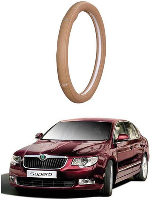 AUTO PEARL Steering Cover For Skoda Superb(Gold Eye Beige, Leatherite)