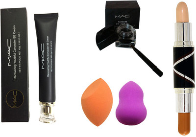 

LUV-LI Imported Combo 1 CONCEALER MAC-BB CREAM, 1 BLACK GEL EYELINER, 2 IN 1 CONCEALER STICK, 2 PUFFS(Set of 5)