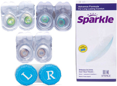 

Sparkle 3 Pair Zero Power ( Green Aqua Hazel ) Monthly(Zero Power, Colored Contact Lenses, Pack of 3)