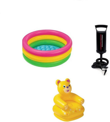

K T BROTHERS COMBO OF 2 FEET BATH TUB AND 2.5 FEET INFLATABLE TEDDY CHAIR WITH AIR PUMP Inflatable Pool, Sofa/ Chair(Multicolor)