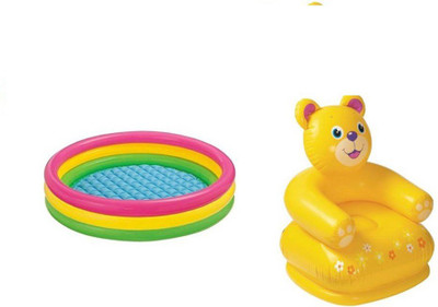 

K T BROTHERS COMBO OF 3 FEET BATH TUB AND 2.5 FEET INFLATABLE TEDDY BEAR CHAIR Inflatable Pool, Sofa/ Chair(Multicolor)