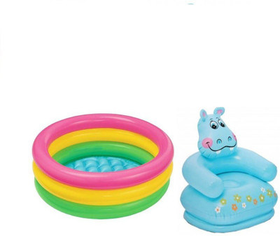 

K T BROTHERS COMBO OF 2 FEET BATH TUB AND 2.5 FEET INFLATABLE HIPPO CHAIR Inflatable Pool, Sofa/ Chair(Multicolor)