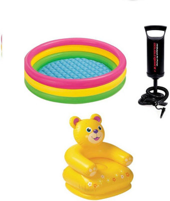 

K T BROTHERS COMBO OF 3 FEET BATH TUB AND 2.5 FEET INFLATABLE TEDDY BEAR CHAIR WITH AIR PUMP Inflatable Poo Inflatable Pool(Multicolor)