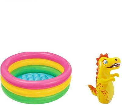 

K T BROTHERS COMBO OF 2 FEET BATH TUB AND 3 FEET INFLATABLE HIT ME DRAGON Inflatable Bouncer, Pool(Multicolor)