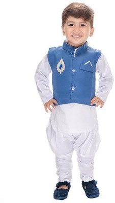Beekay Boys Festive & Party Kurta, Waistcoat and Pyjama Set(Blue Pack of 3) Flipkart