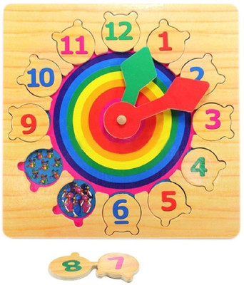 

Emob Number & Time Learning Clock With Jigsaw Puzzle Educational Toy for Kids Wooden(Multicolor)