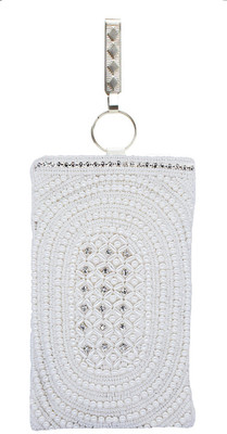 

Bagaholics Ethnic Beads & Pearl Clutch Silk Saree Clutch Mobile Pouch Waist Clip Ladies Purse Gift For Women Mobile Pouch(White)