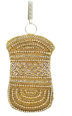 

Bagaholics Ethnic Beads & Pearl Clutch Silk Saree Clutch Mobile Pouch Waist Clip Ladies Purse Gift For Women Mobile Pouch(Gold)