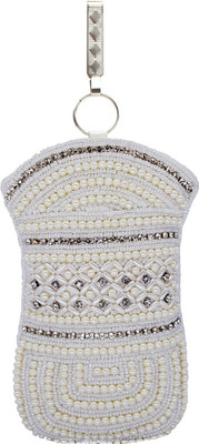 

Bagaholics Ethnic Beads & Pearl Clutch Silk Saree Clutch Mobile Pouch Waist Clip Ladies Purse Gift For Women Mobile Pouch(White)