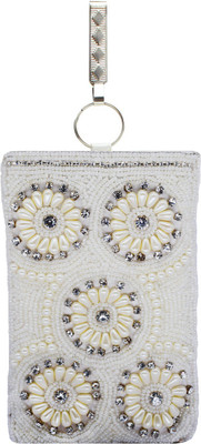 

Bagaholics Ethnic Beads & Pearl Clutch Silk Saree Clutch Mobile Pouch Waist Clip Ladies Purse Gift For Women Mobile Pouch(White)