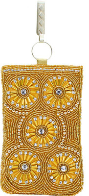 

Bagaholics Ethnic Beads & Pearl Clutch Silk Saree Clutch Mobile Pouch Waist Clip Ladies Purse Gift For Women Mobile Pouch(Gold)