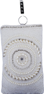 

Bagaholics Ethnic Beads & Pearl Clutch Silk Saree Clutch Mobile Pouch Waist Clip Ladies Purse Gift For Women Mobile Pouch(White)