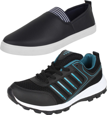 

Aero 02 Pair Combo Power Play & Canvas Running Shoes For Men(Black, Blue, Navy, Black::cyan::navy